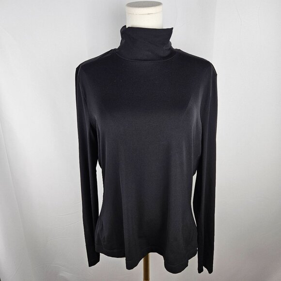 St. John Caviar Black Long-Sleeve Turtleneck Top Size Large Minimalism Old Money - Picture 2 of 8